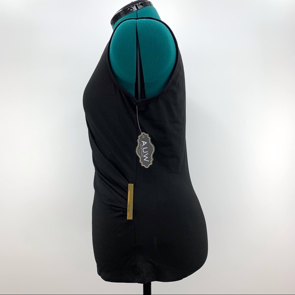 AUW NWT Black Wrap Front V-neck Ruched Sleeveless Top, Medium - Picture 4 of 16